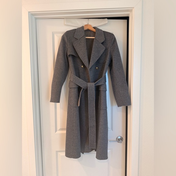 Sandro Wool Gray Double Faced Check Belted Trench Coat US4/FR36 - Picture 8 of 17
